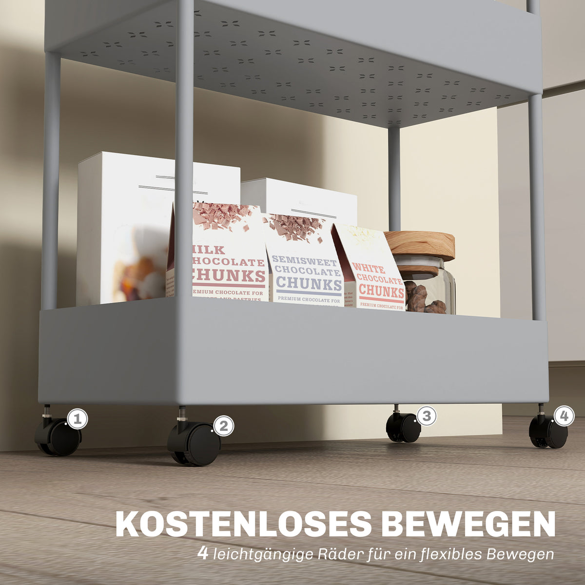 Küchenwagen mit vier Etagen und Haken