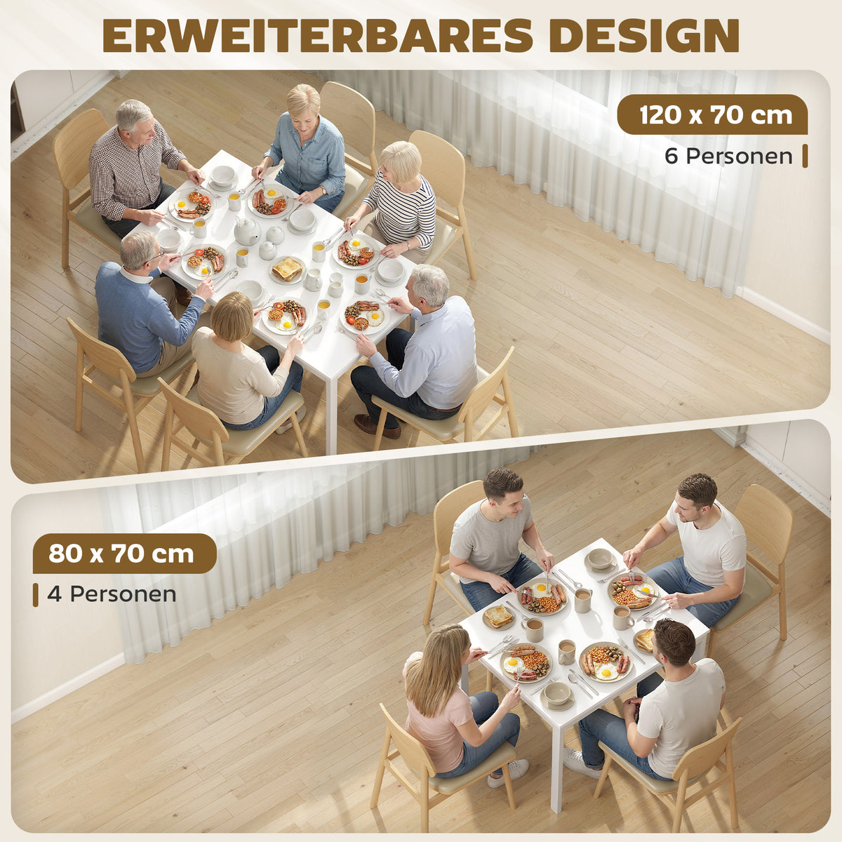 Ausziehbarer Esstisch für 4 bis 6 Personen