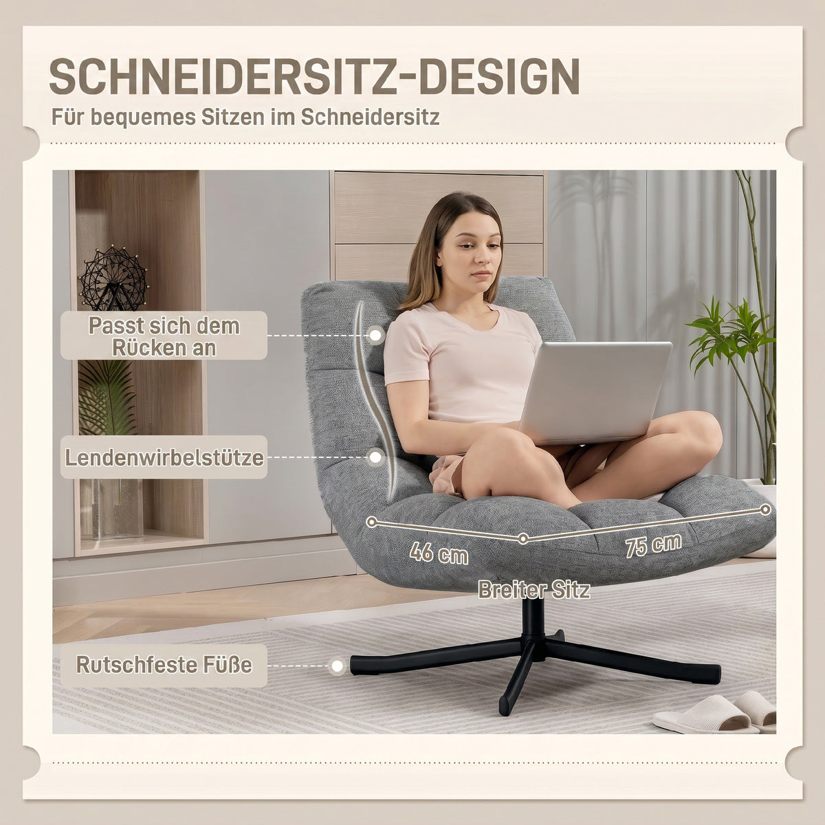 Armloser Drehsessel mit Chenillebezug und Stahlgestell