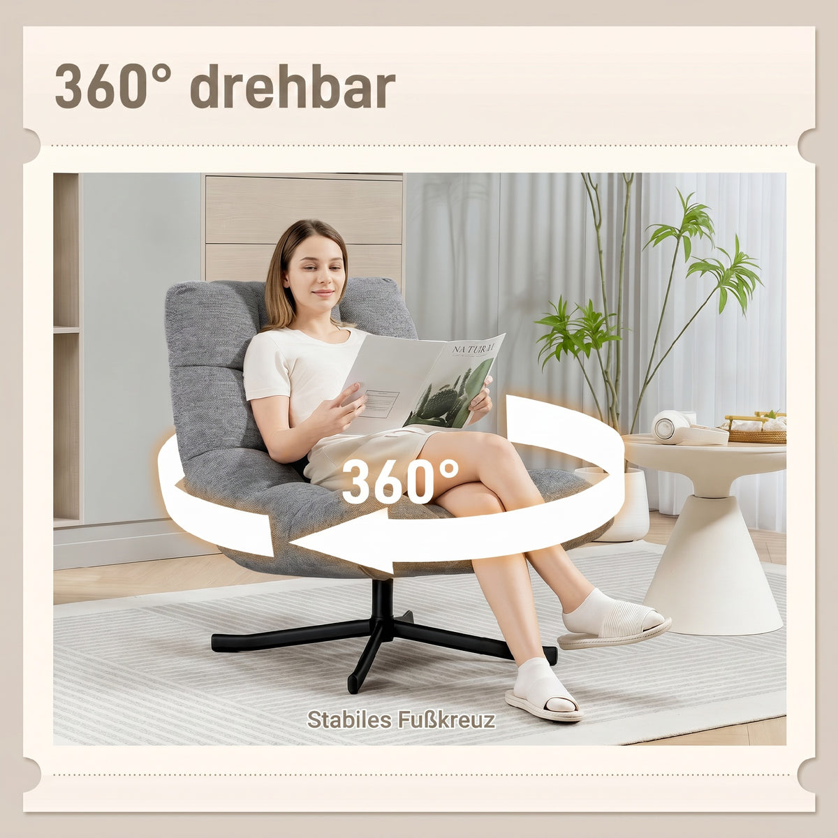 Armloser Drehsessel mit Chenillebezug und Stahlgestell
