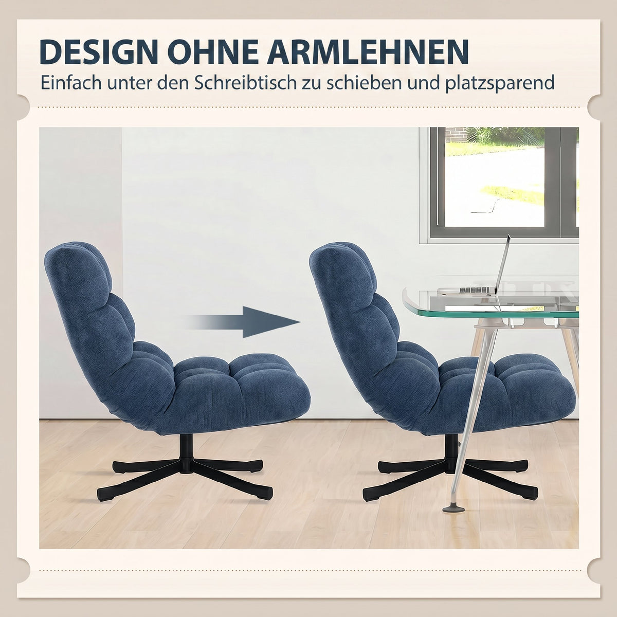 Armloser Drehsessel mit Chenillebezug und Stahlgestell