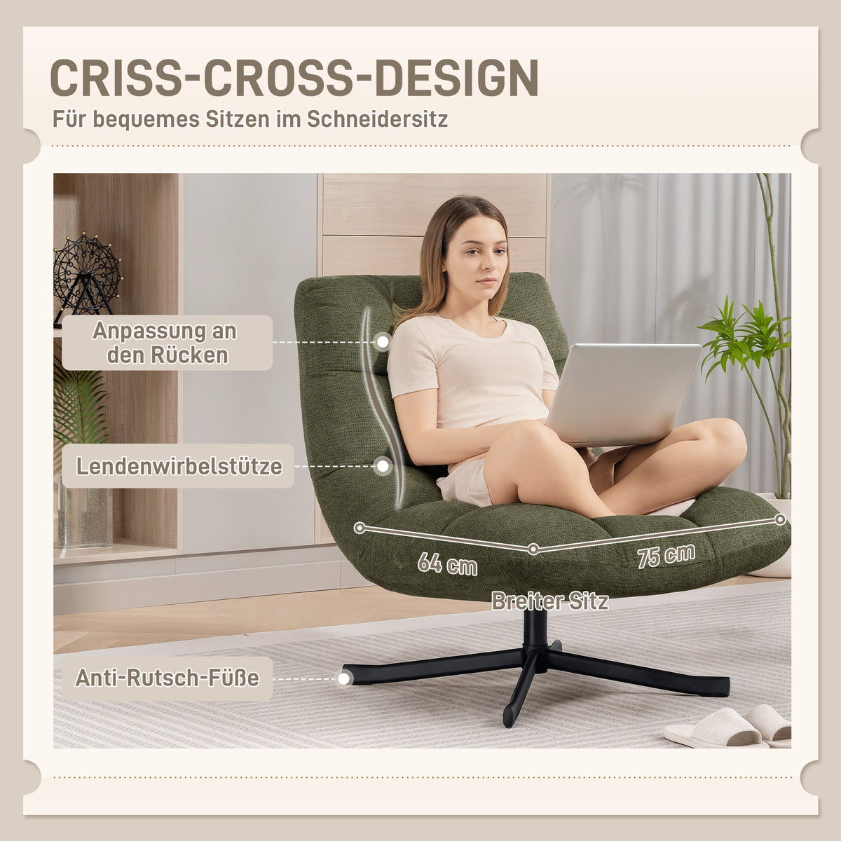 Armloser Drehsessel mit Chenillebezug und Stahlgestell