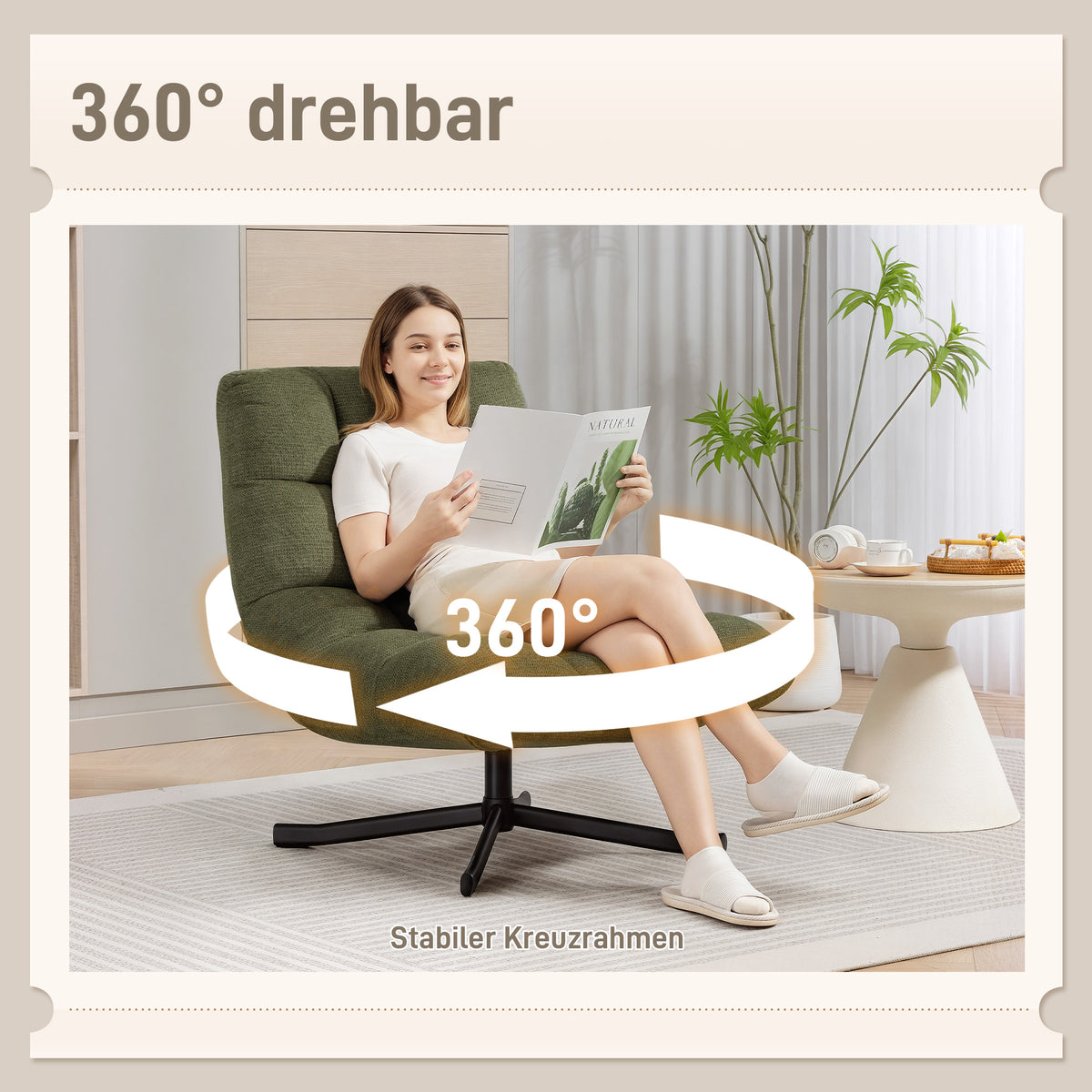 Armloser Drehsessel mit Chenillebezug und Stahlgestell