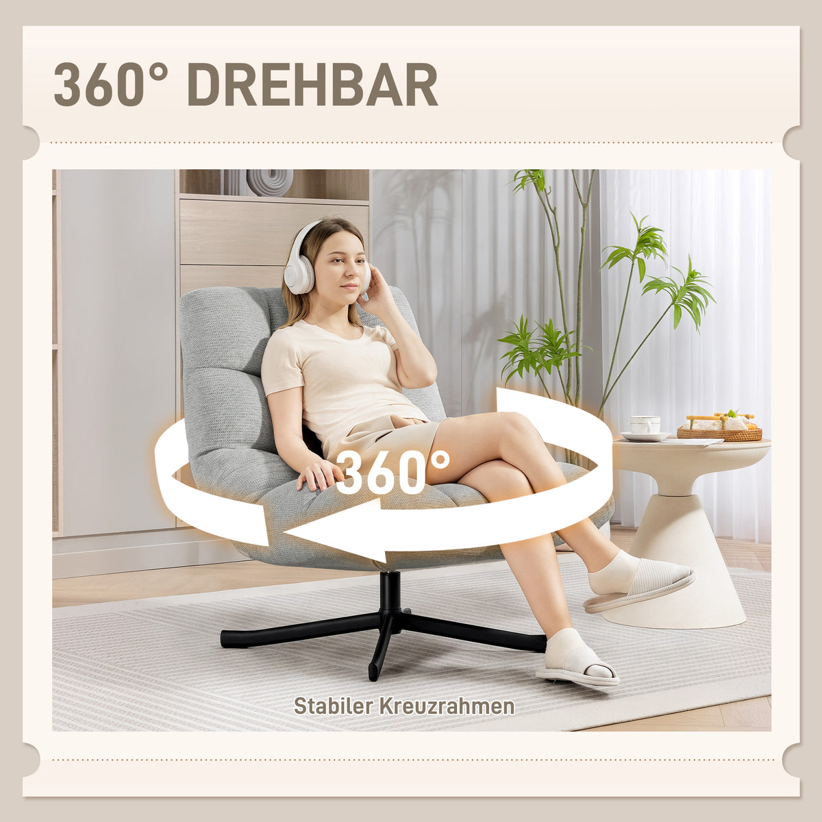Armloser Drehsessel mit Chenillebezug und Stahlgestell