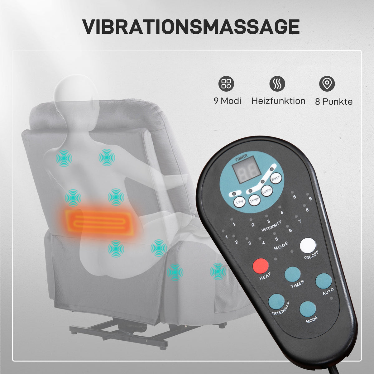 Elektrischer Aufstehsessel mit Massage und Wärme