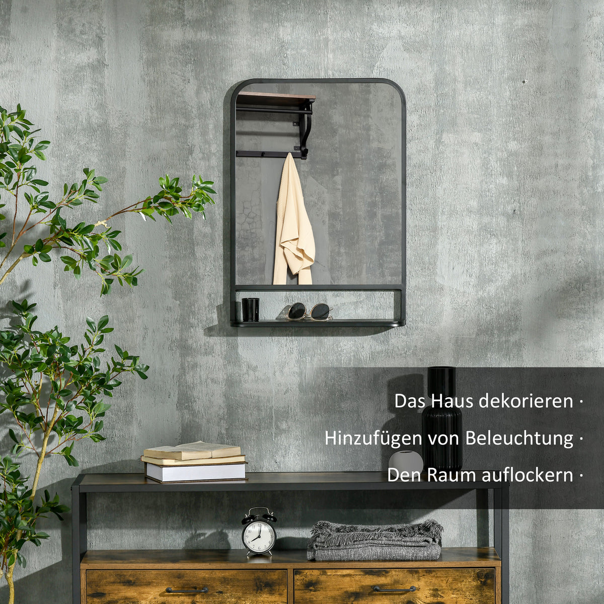 Wandspiegel mit Metallrahmen und Ablage