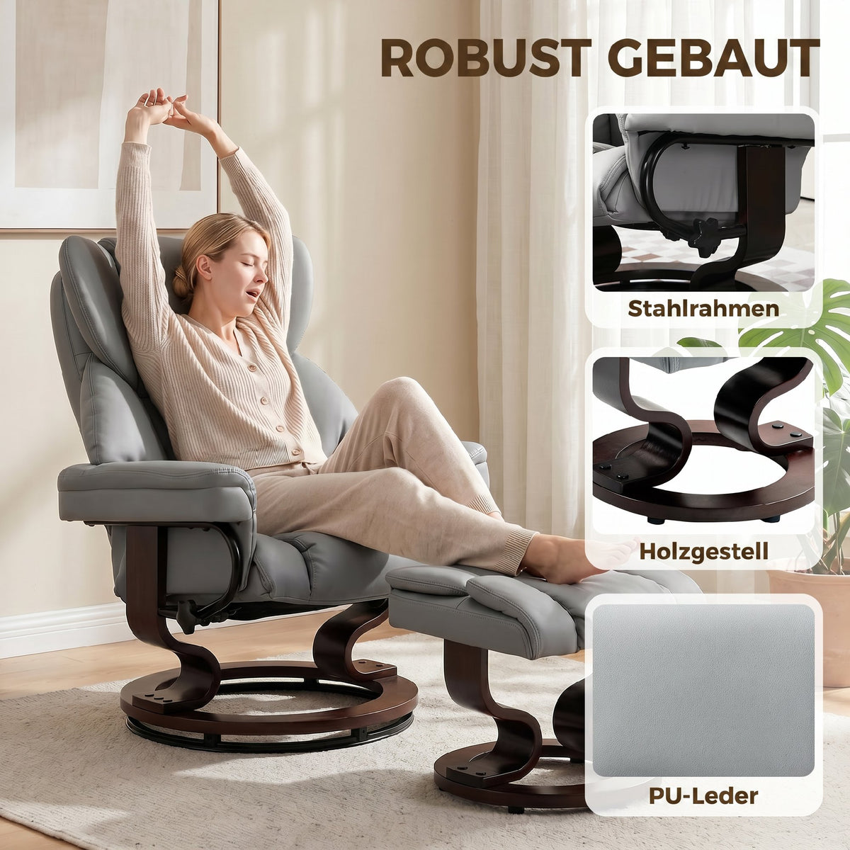 Relaxsessel mit Hocker und Liegefunktion
