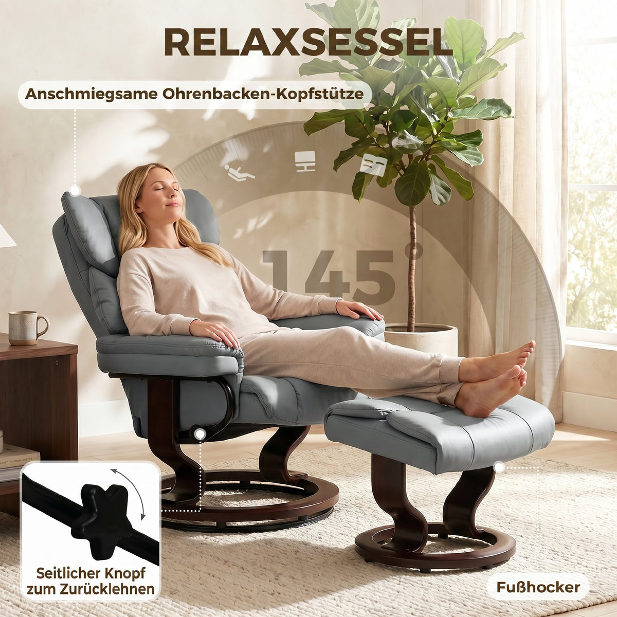 Relaxsessel mit Hocker und Liegefunktion