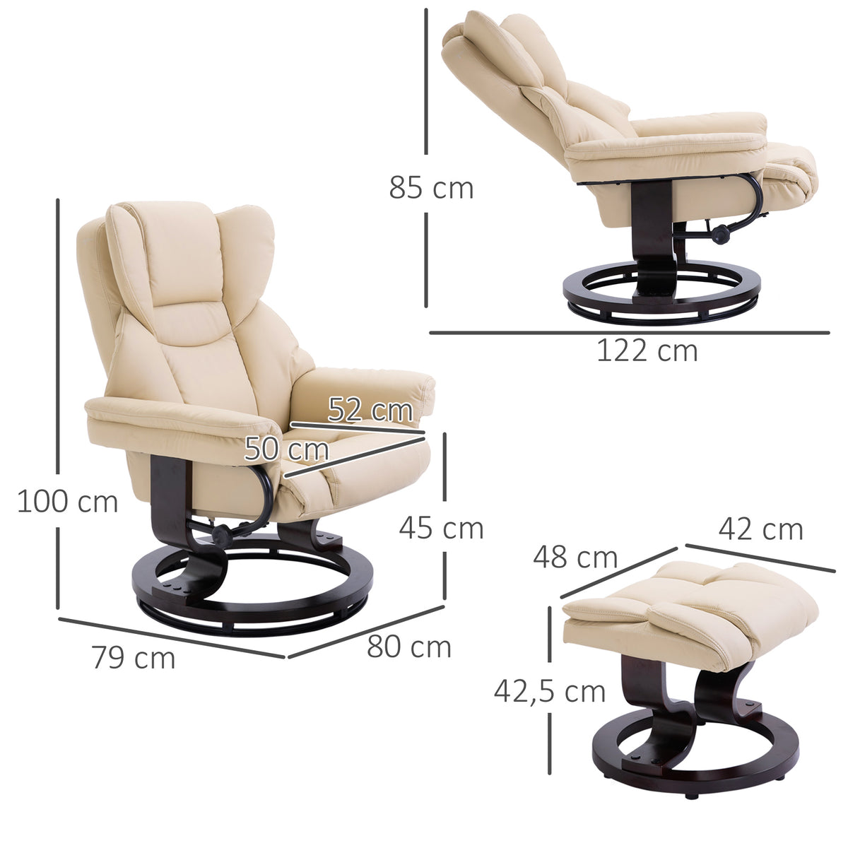 Relaxsessel mit Hocker und Liegefunktion