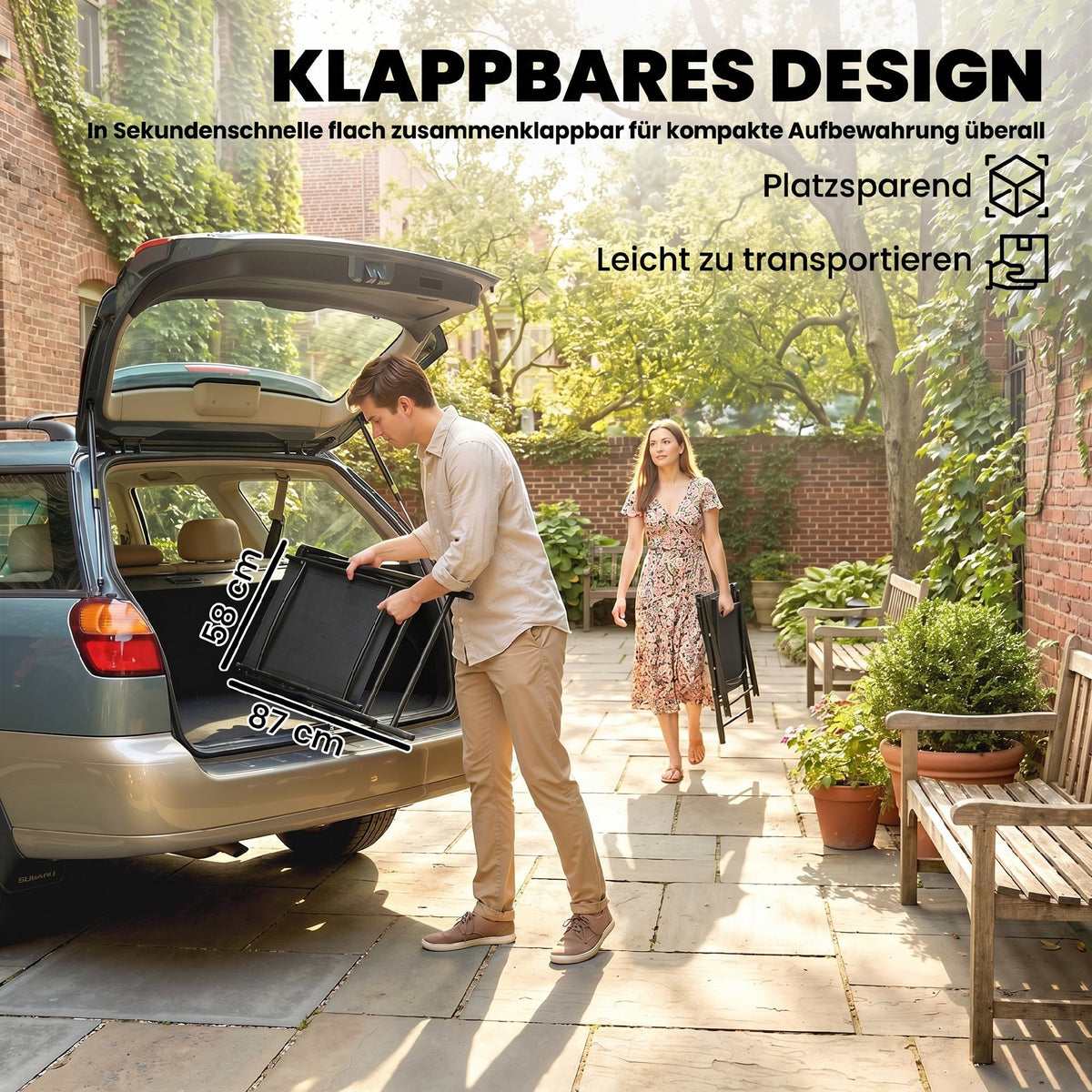 2er-Set Klappstühle mit Armlehnen und Texteline