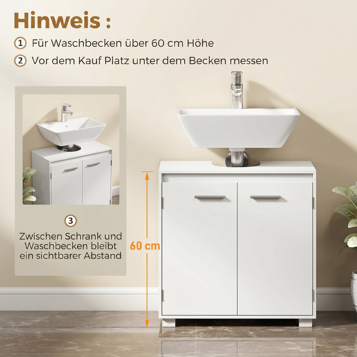 Waschbeckenunterschrank mit U-Ausschnitt und verstellbarem Regal