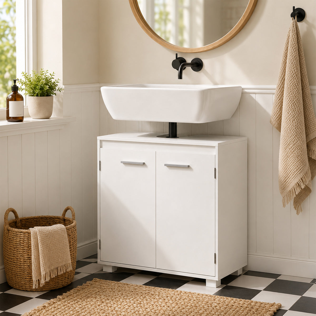 Waschbeckenunterschrank mit U-Ausschnitt und verstellbarem Regal