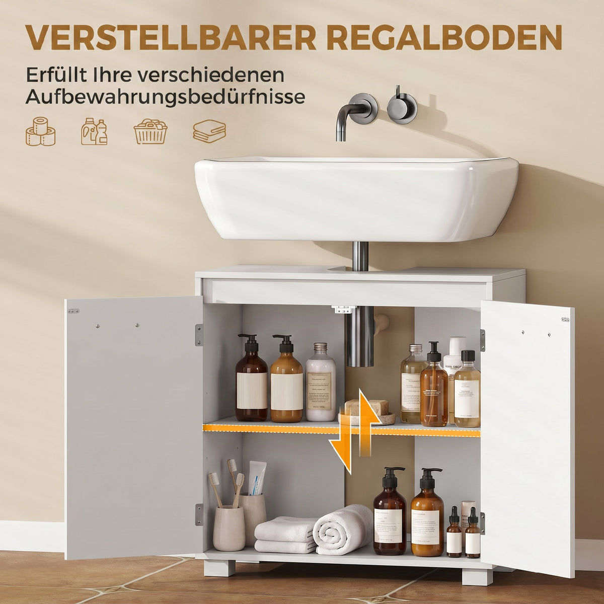 Waschbeckenunterschrank mit U-Ausschnitt und verstellbarem Regal