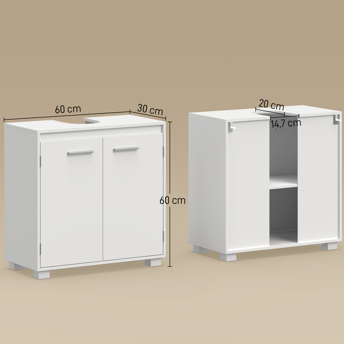 Waschbeckenunterschrank mit U-Ausschnitt und verstellbarem Regal