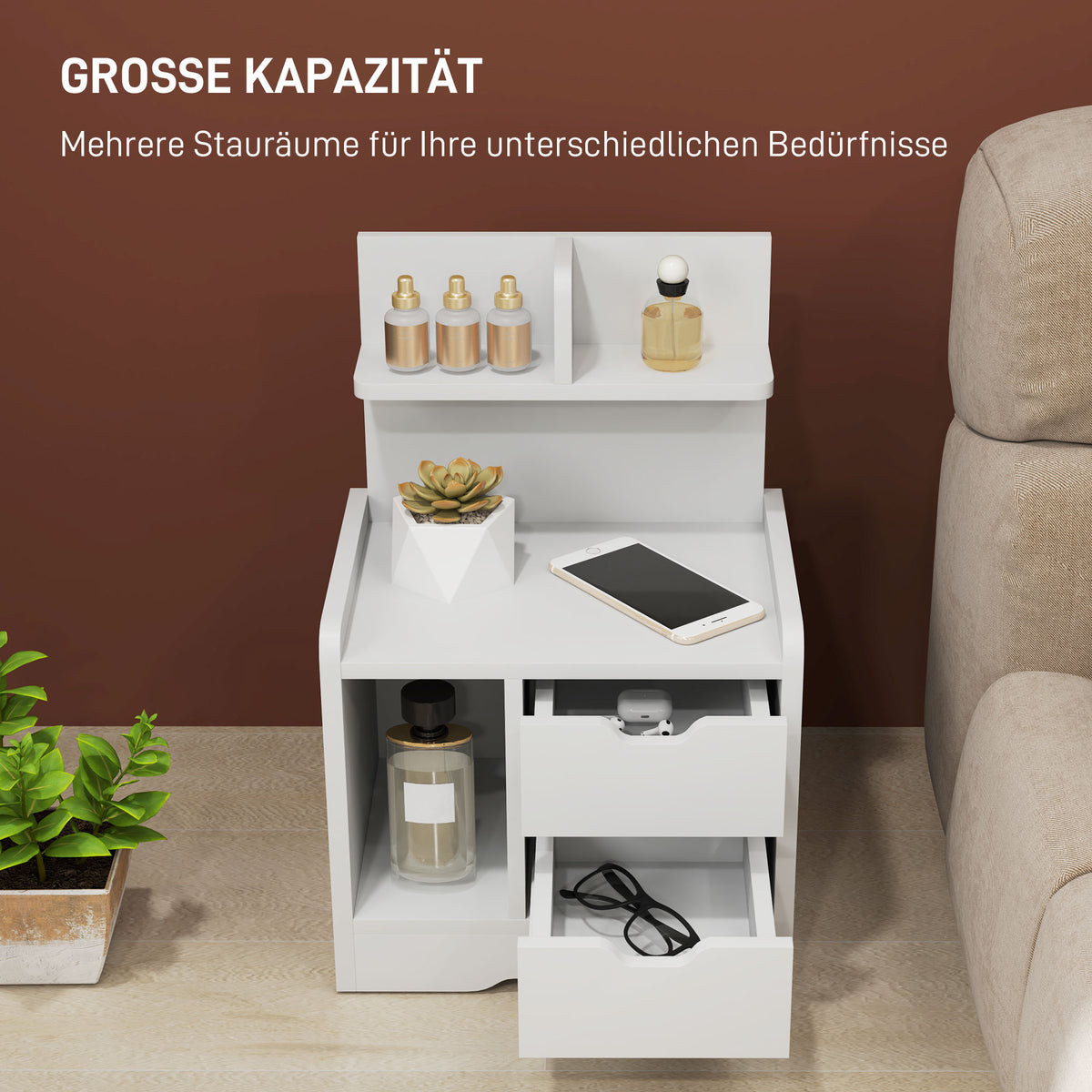 Nachttisch mit zwei Schubladen und Ablage