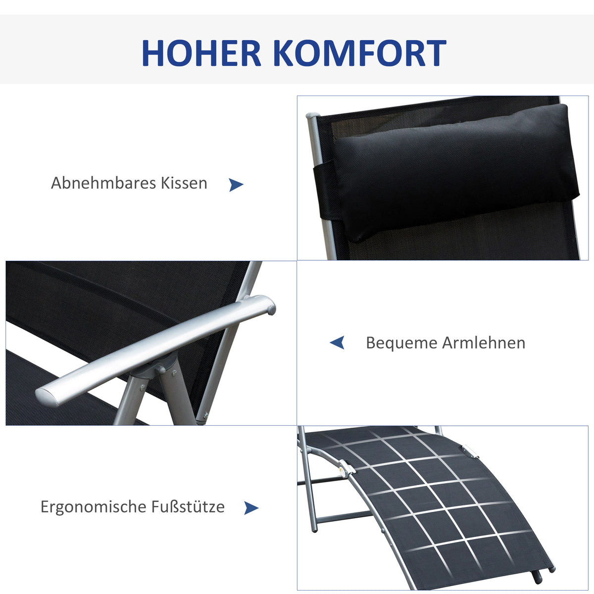 Klappbare Sonnenliege mit verstellbarer Rückenlehne