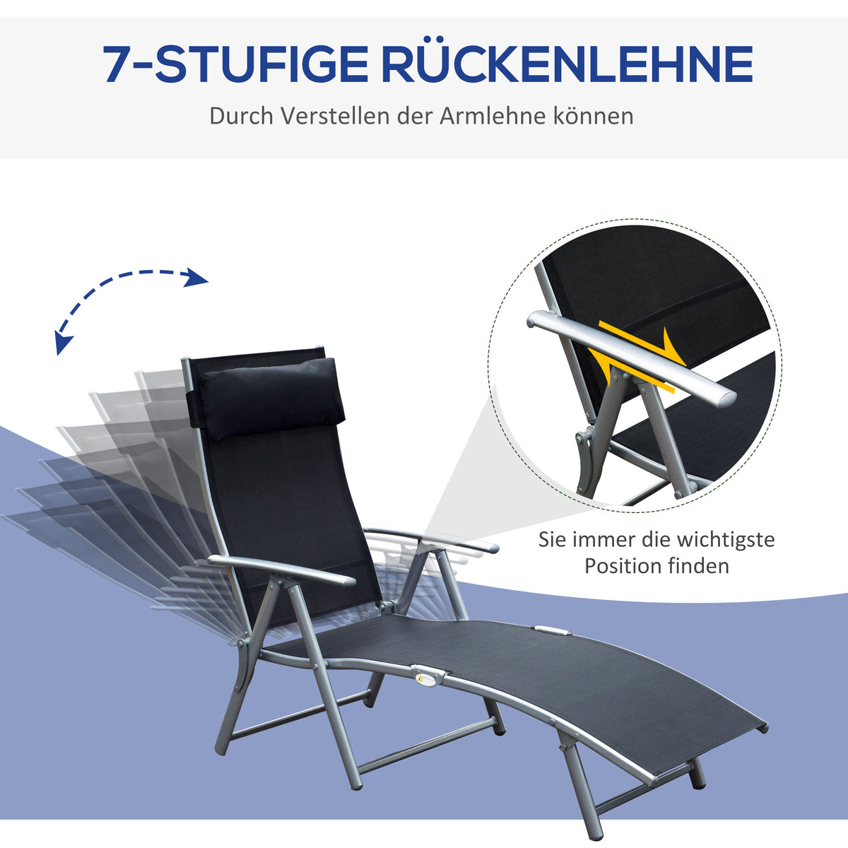 Klappbare Sonnenliege mit verstellbarer Rückenlehne
