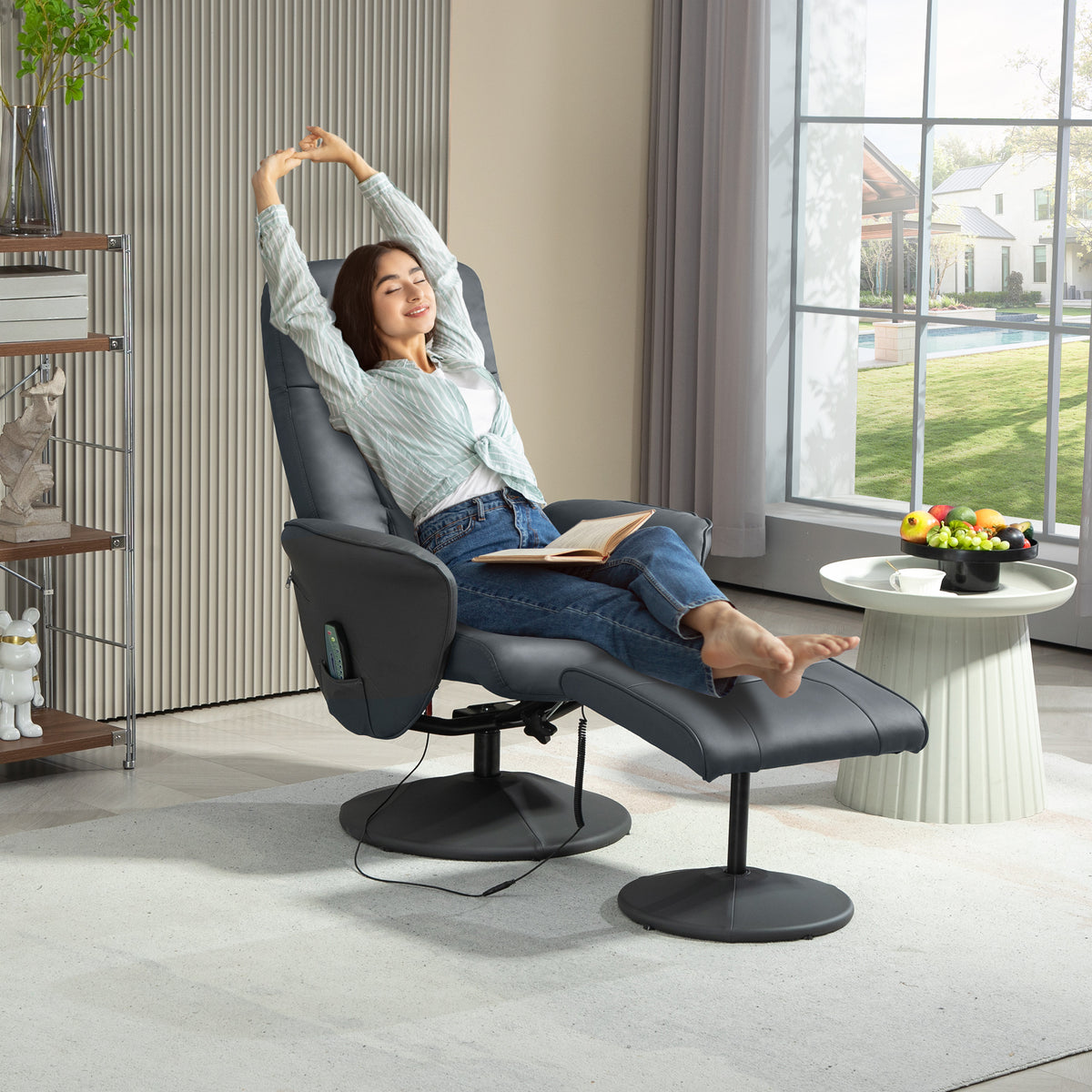Drehbarer Massagesessel mit Fußhocker und Liegefunktion
