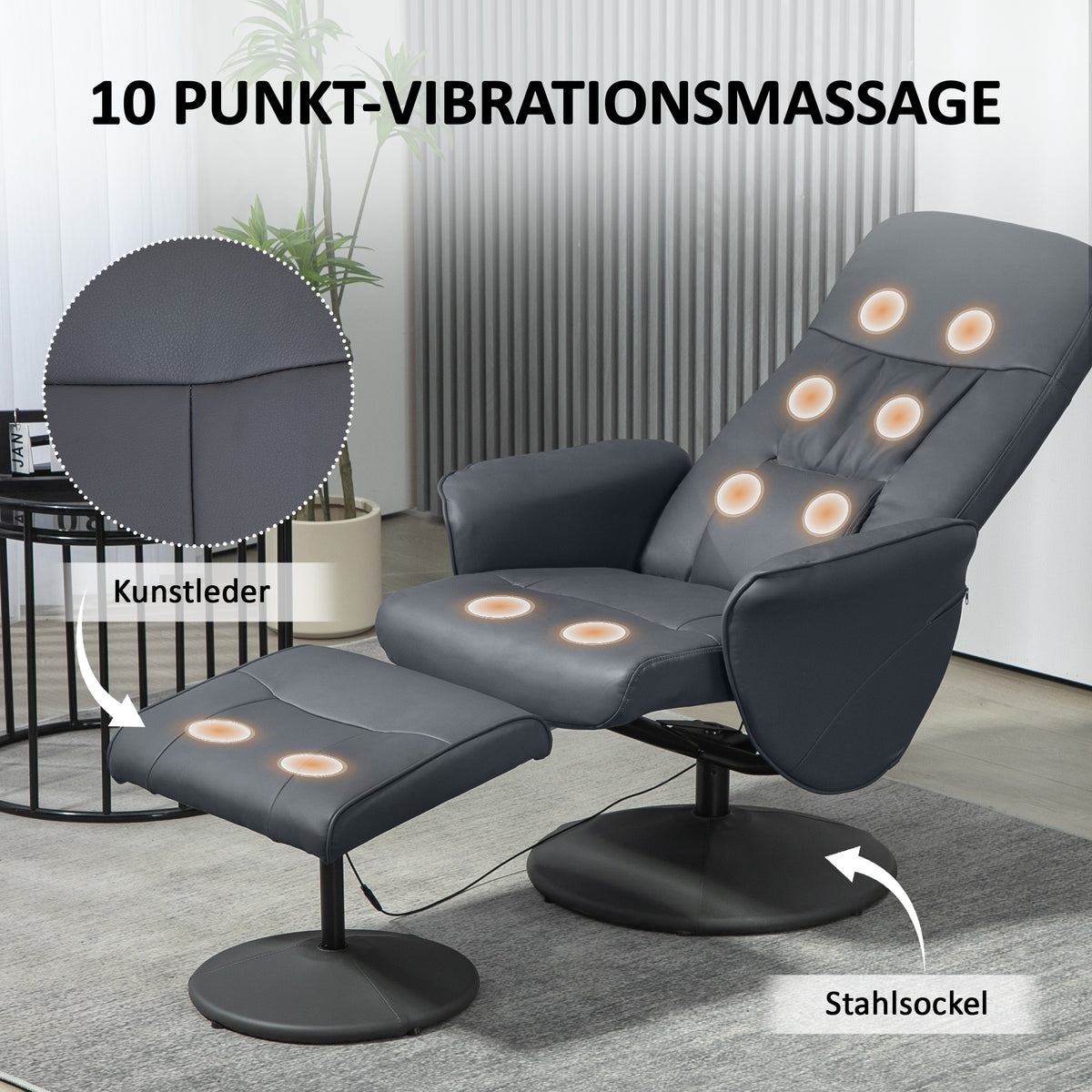 Drehbarer Massagesessel mit Fußhocker und Liegefunktion