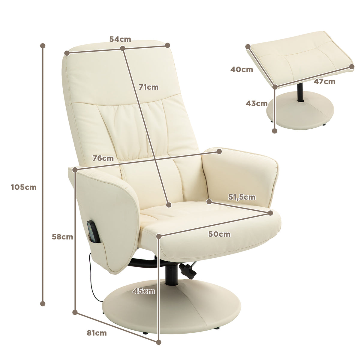Drehbarer Massagesessel mit Fußhocker und Liegefunktion