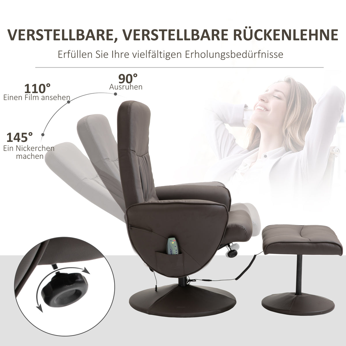 Drehbarer Massagesessel mit Fußhocker und Liegefunktion