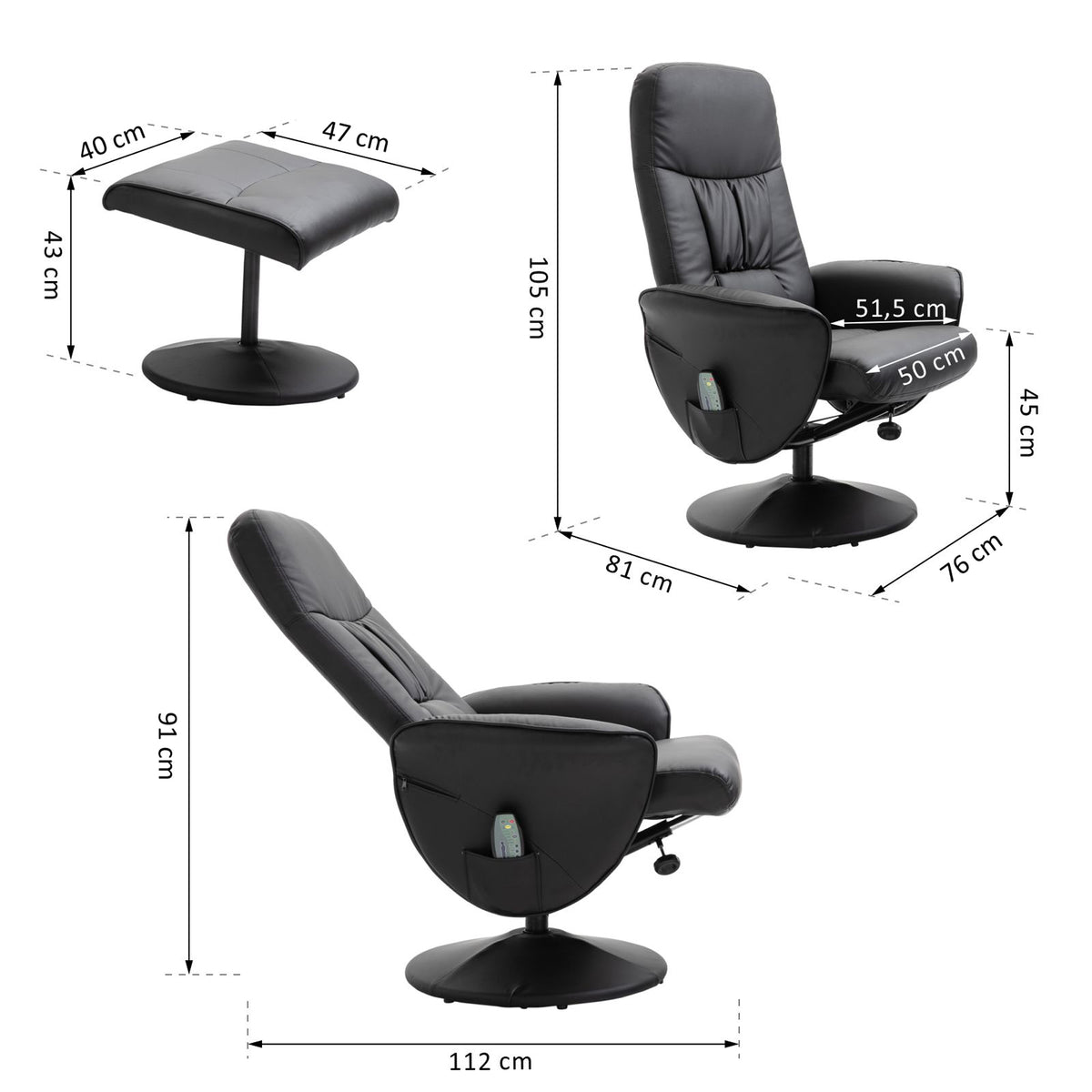 Drehbarer Massagesessel mit Fußhocker und Liegefunktion