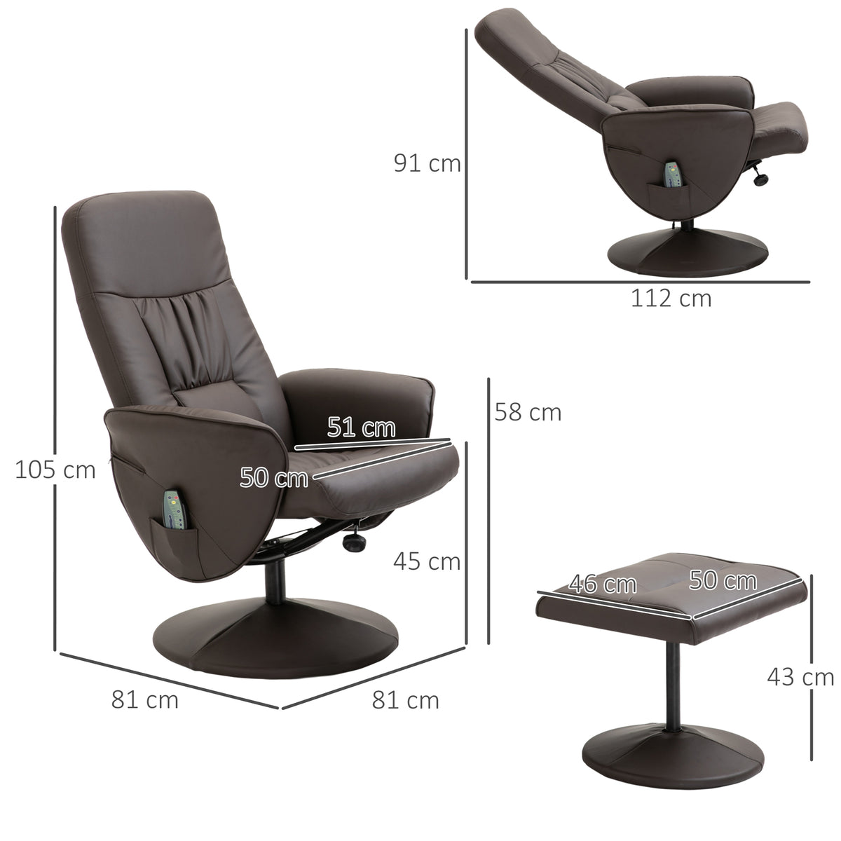 Drehbarer Massagesessel mit Fußhocker und Liegefunktion