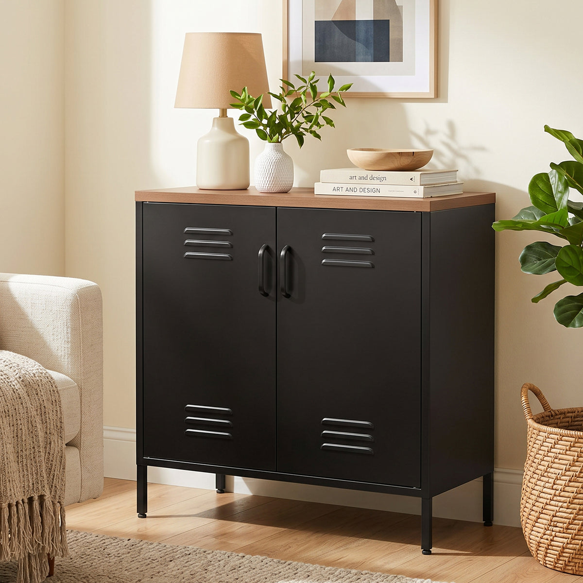 Sideboard aus Stahl mit 2 Türen und verstellbarem Einlegeboden