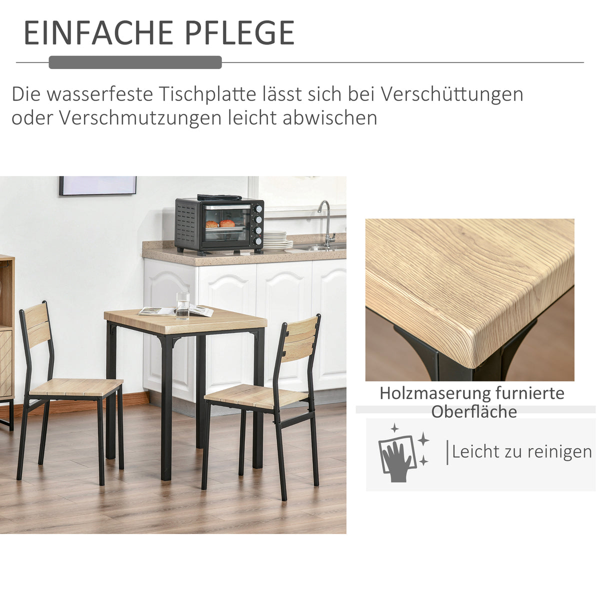 3-teilige Essgruppe mit Tisch und 2 Stühlen