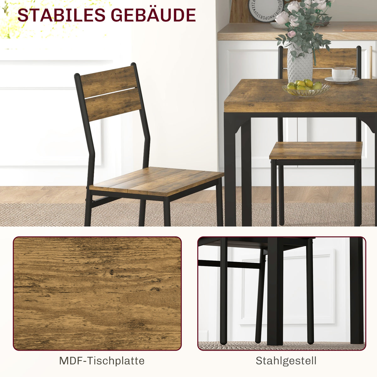 3-teilige Essgruppe mit Tisch und 2 Stühlen