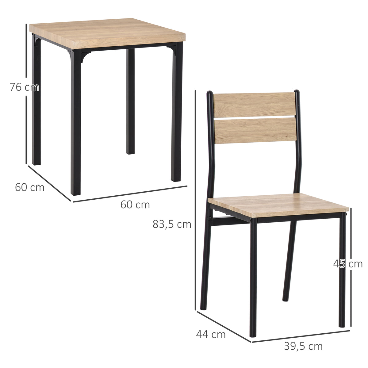 3-teilige Essgruppe mit Tisch und 2 Stühlen