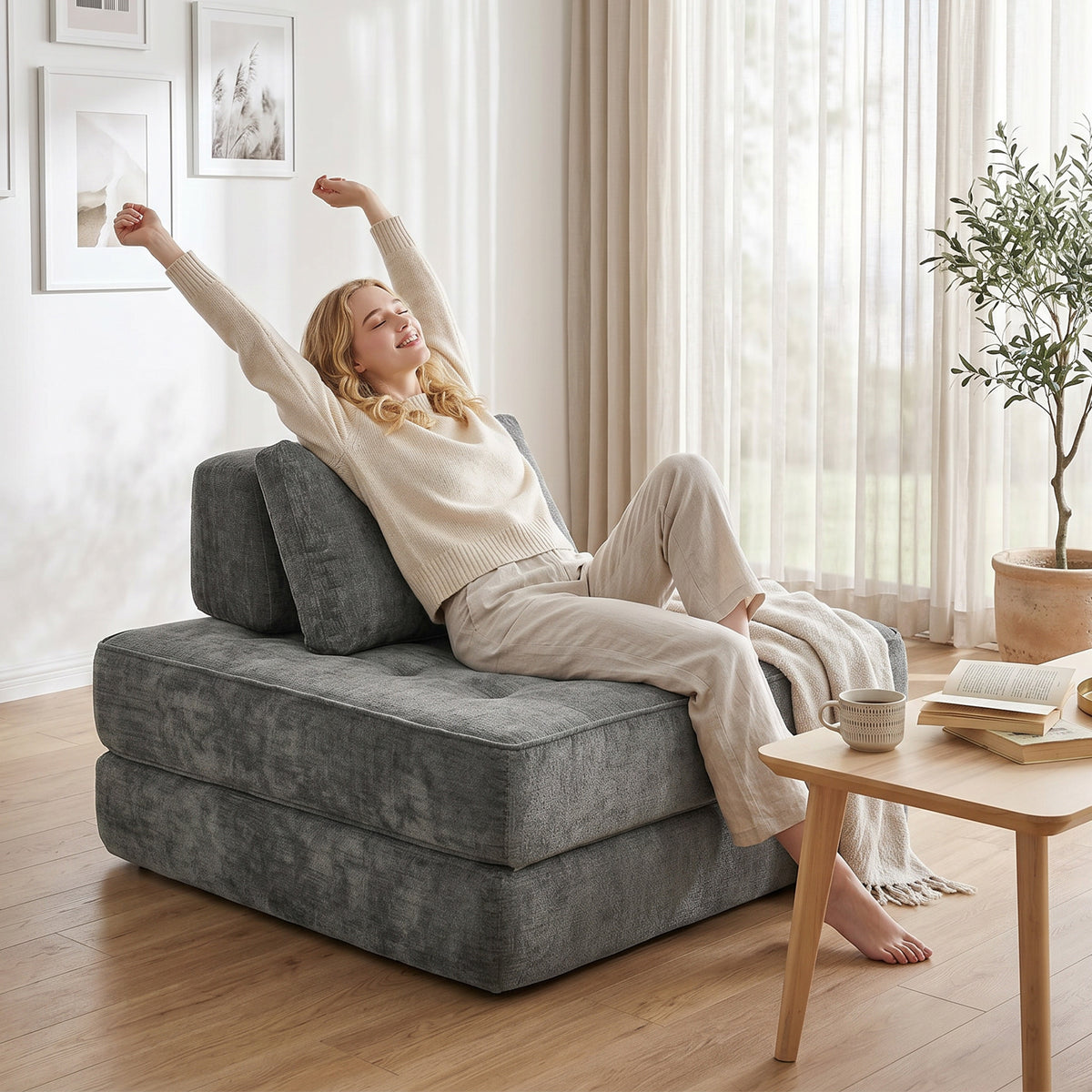 Klappbarer 2-in-1-Bodensessel mit Schlaffunktion