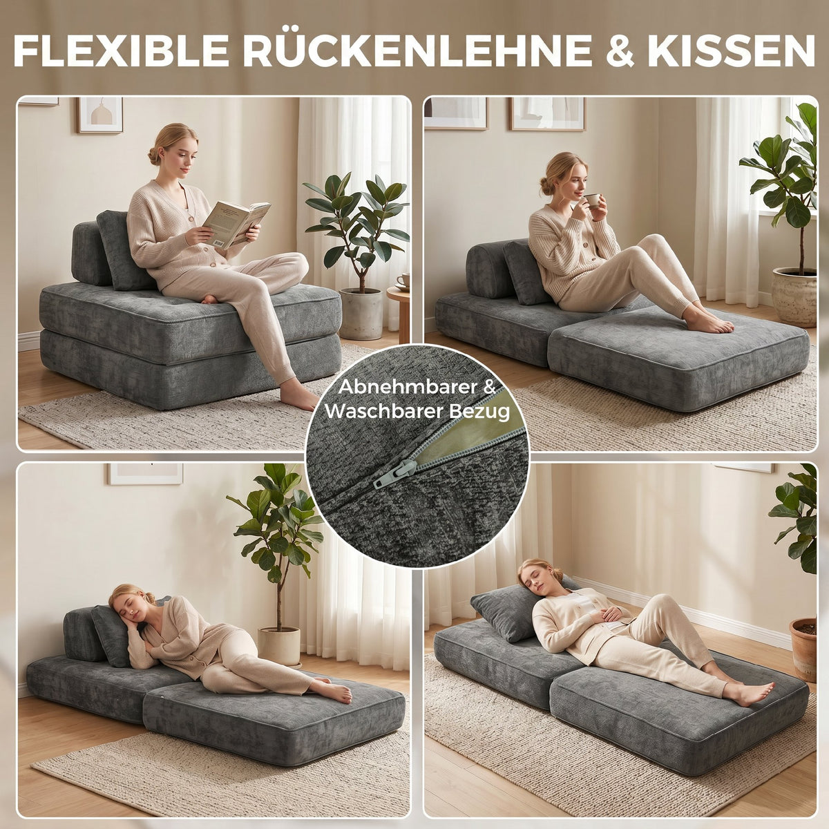 Klappbarer 2-in-1-Bodensessel mit Schlaffunktion