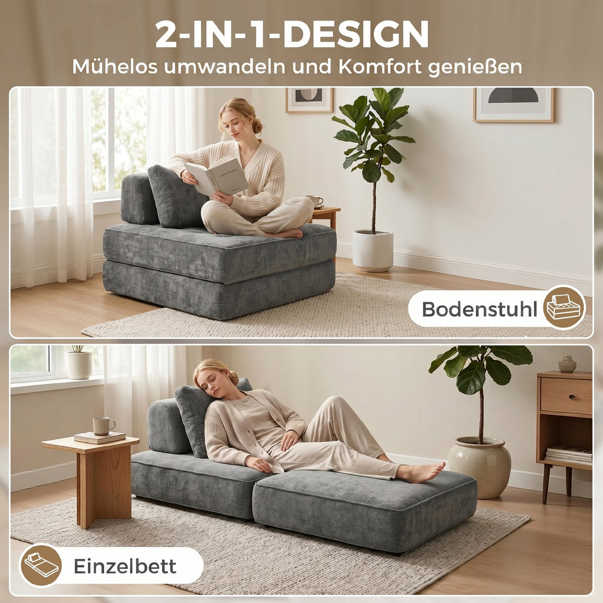 Klappbarer 2-in-1-Bodensessel mit Schlaffunktion