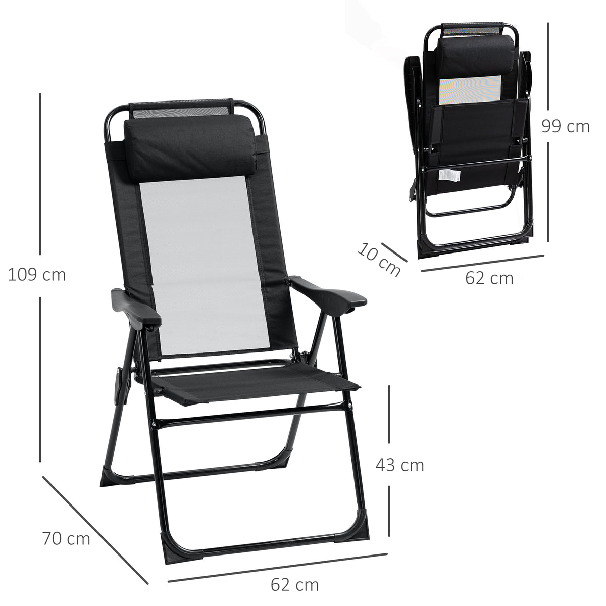 Klappbare Sonnenstühle im 2er-Set mit verstellbarer Rückenlehne