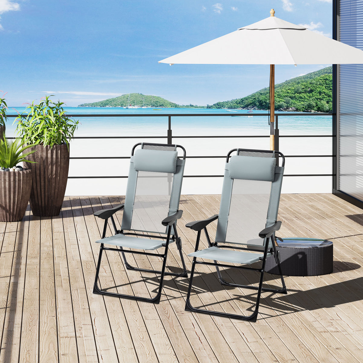 Klappbare Sonnenstühle im 2er-Set mit verstellbarer Rückenlehne