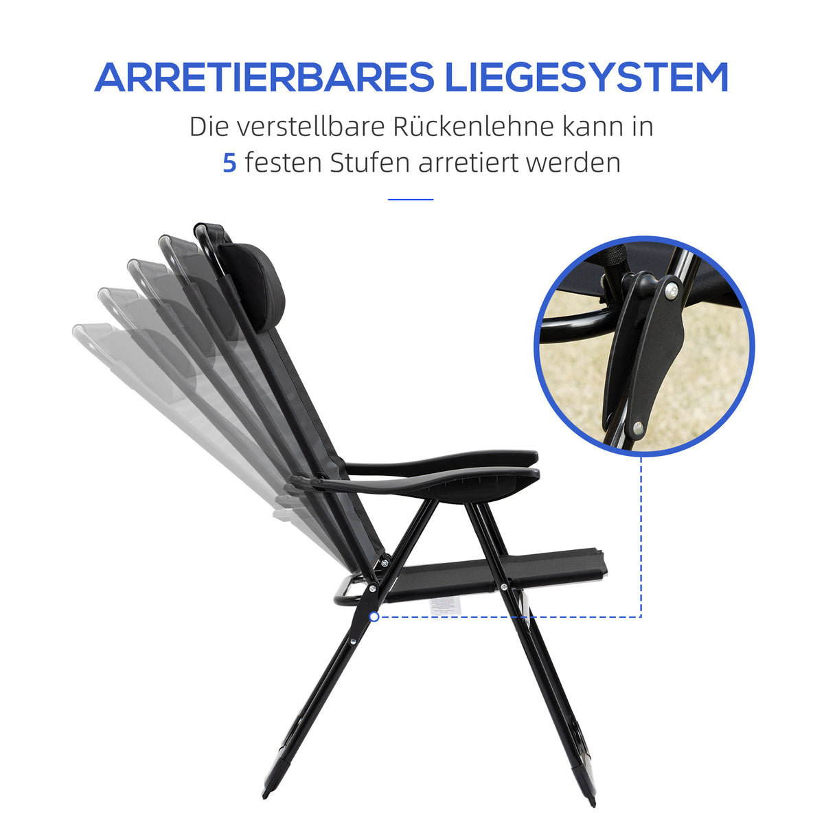 Klappbare Sonnenstühle im 2er-Set mit verstellbarer Rückenlehne