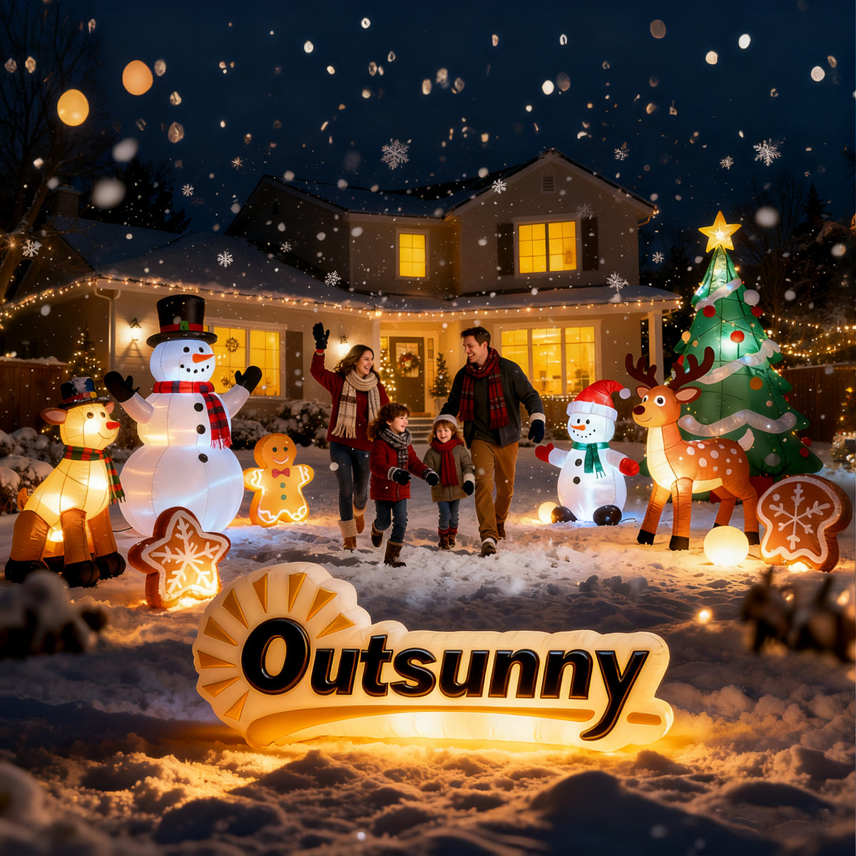 Aufblasbarer LED-Weihnachtsschneemann aus Polyester