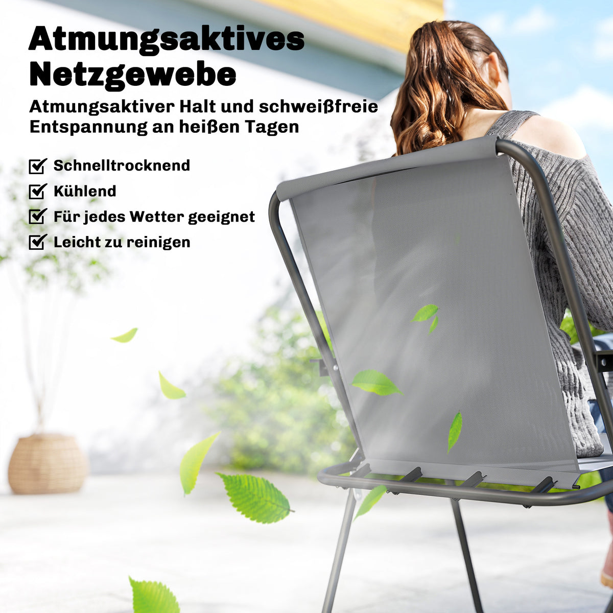 Gartenmöbel-Set mit Glastisch, 6 Klappstühlen und Sonnenschirm