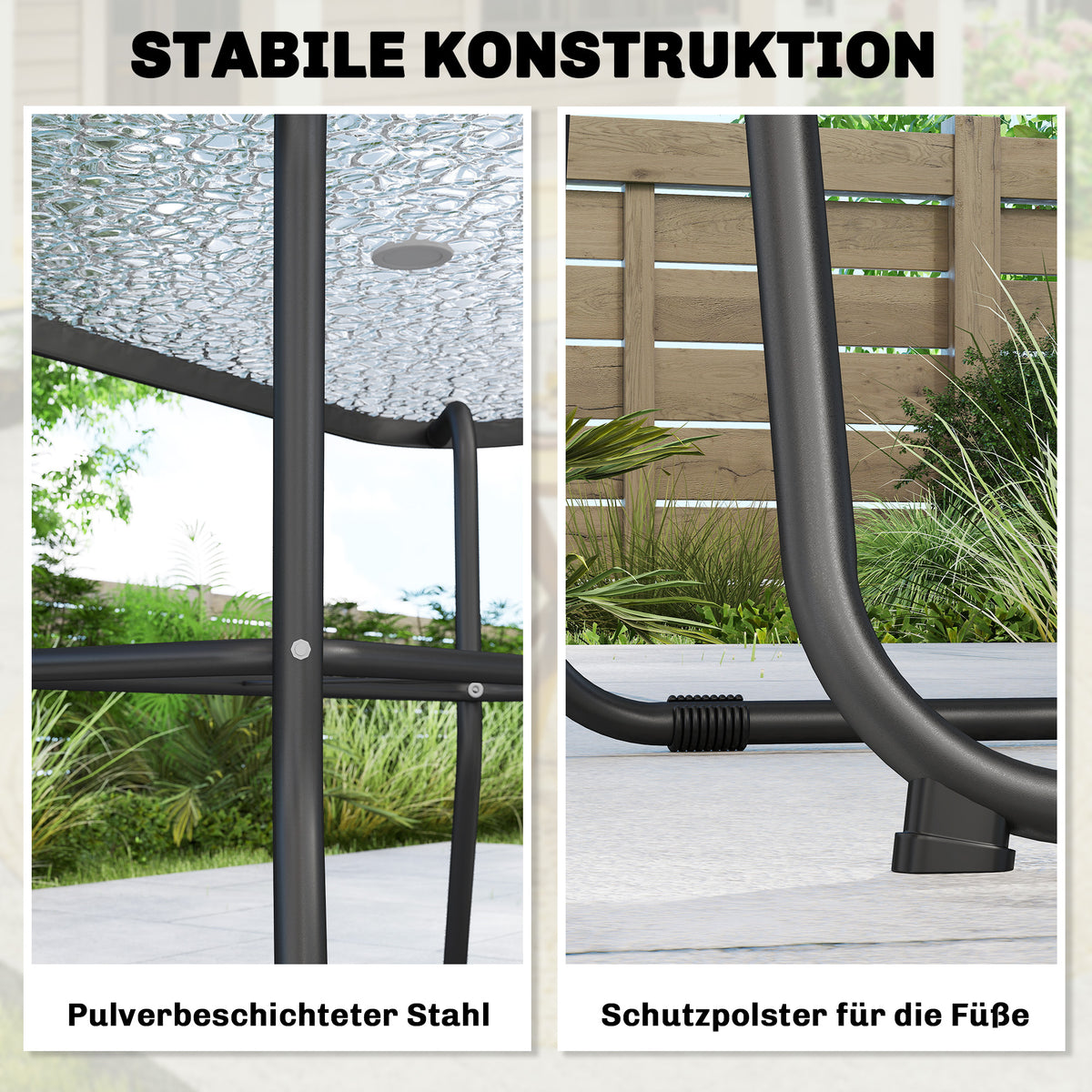 Gartenmöbel-Set mit Glastisch, 6 Klappstühlen und Sonnenschirm