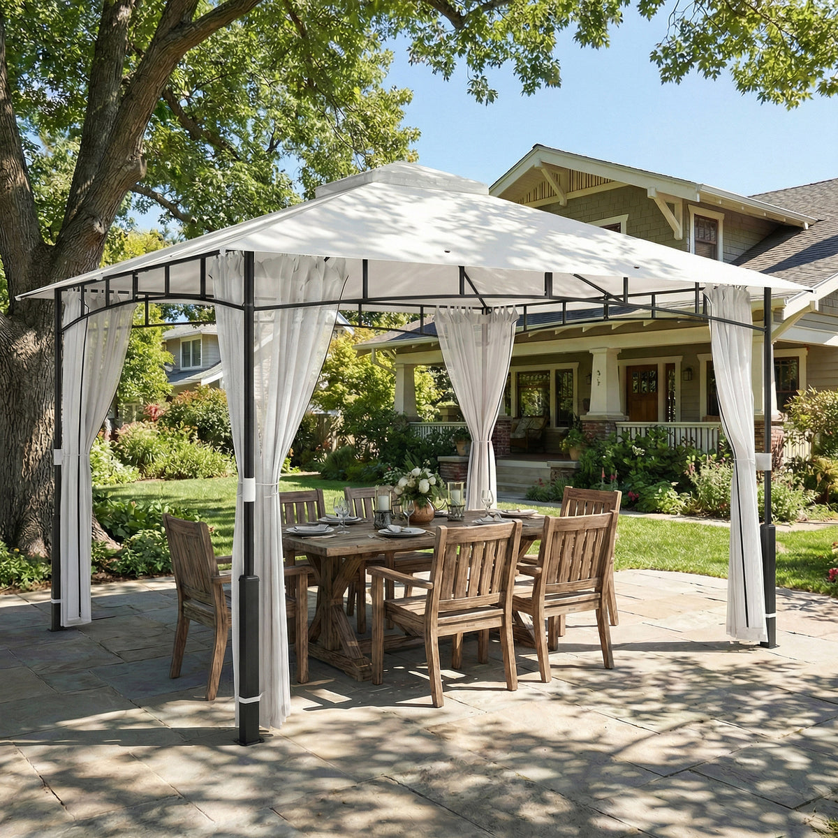 Gartenpavillon mit Doppeldach und Moskitonetz