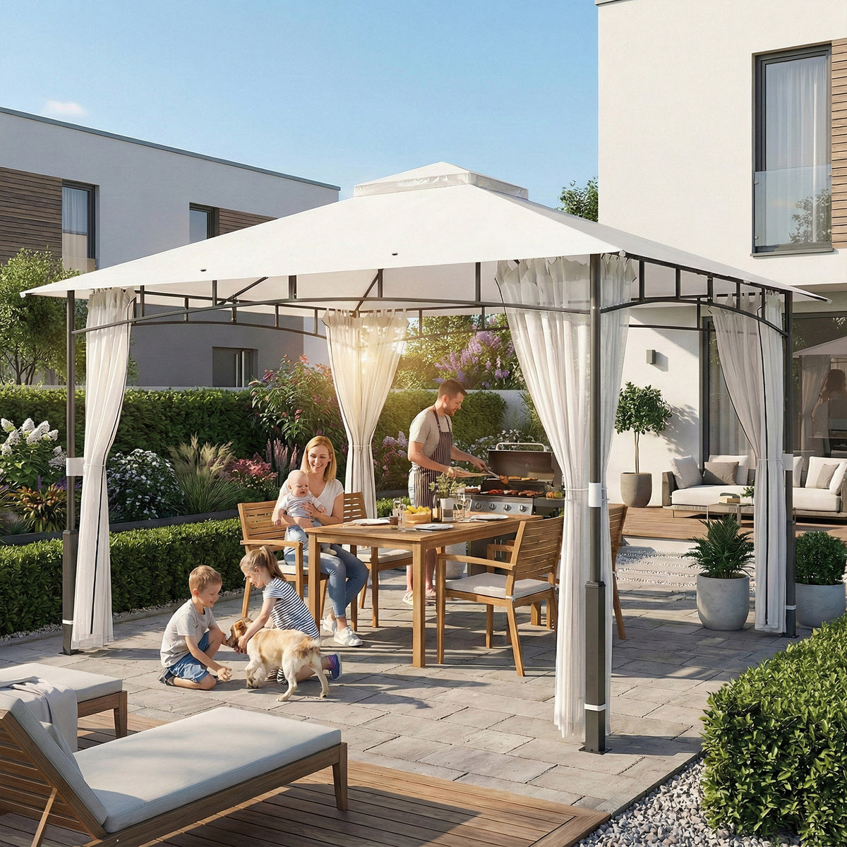 Gartenpavillon mit Doppeldach und Moskitonetz