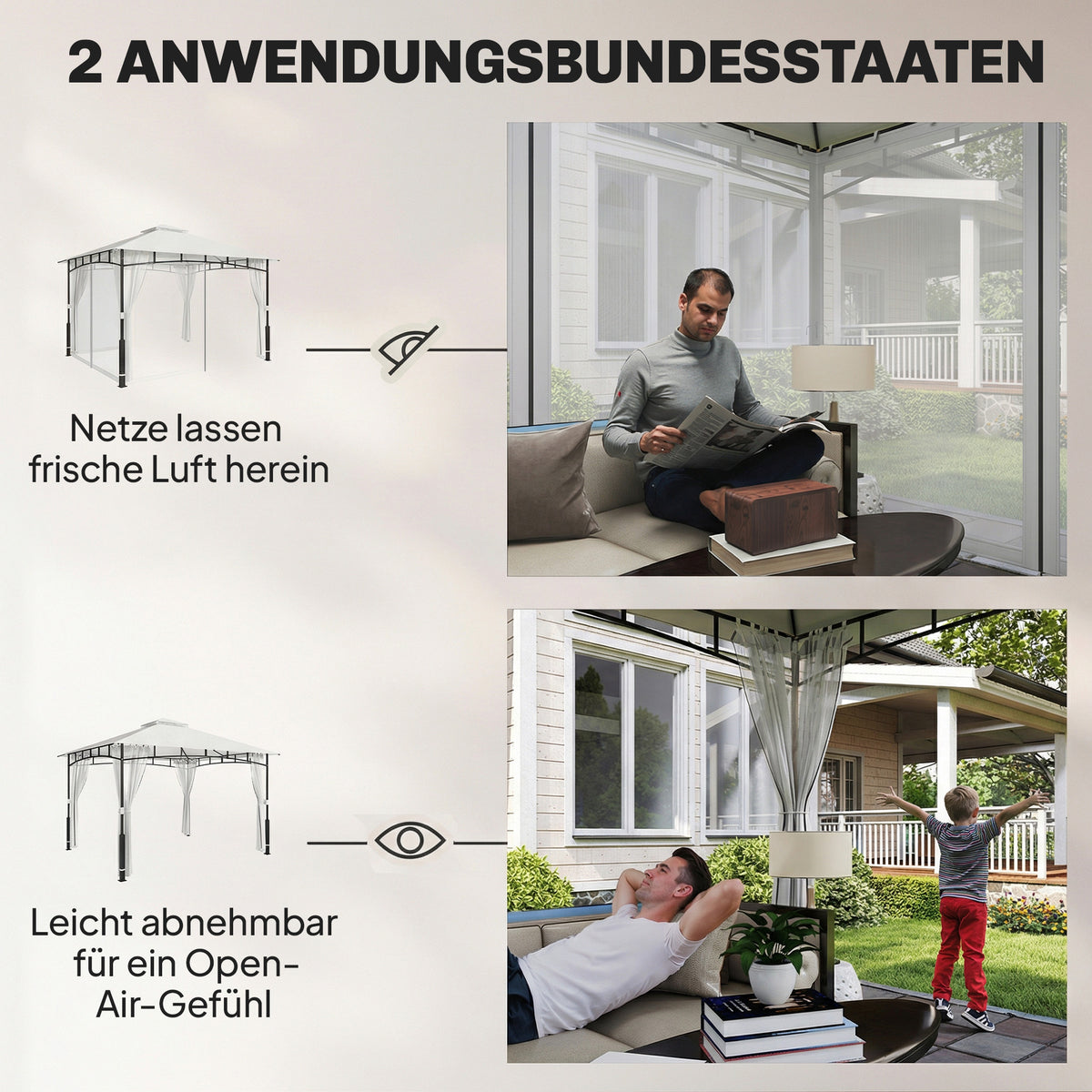Gartenpavillon mit Doppeldach und Moskitonetz