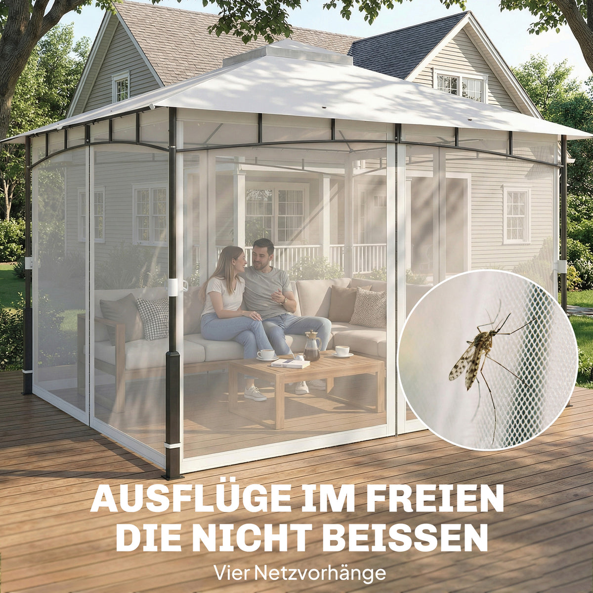 Gartenpavillon mit Doppeldach und Moskitonetz