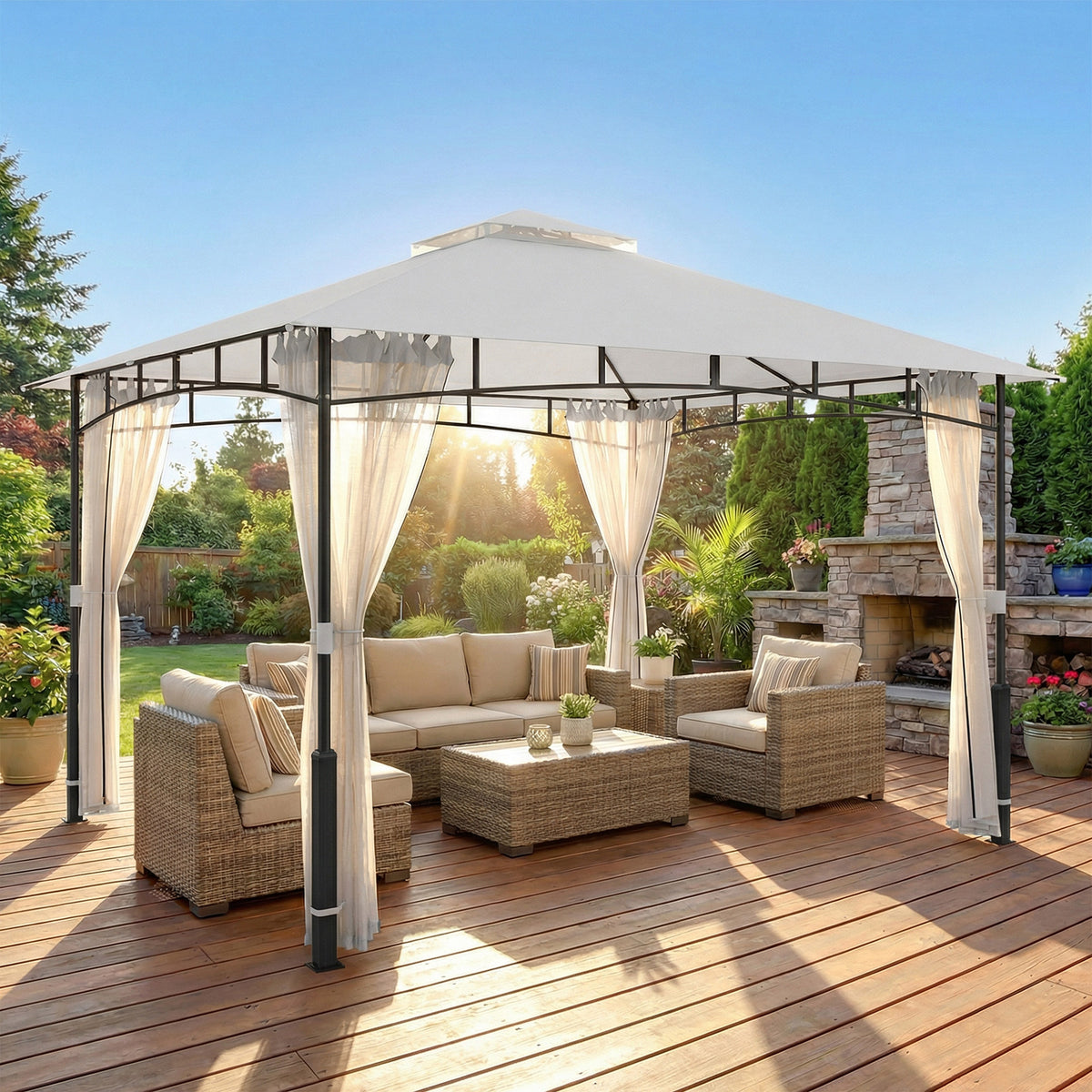 Gartenpavillon mit Doppeldach und Moskitonetz