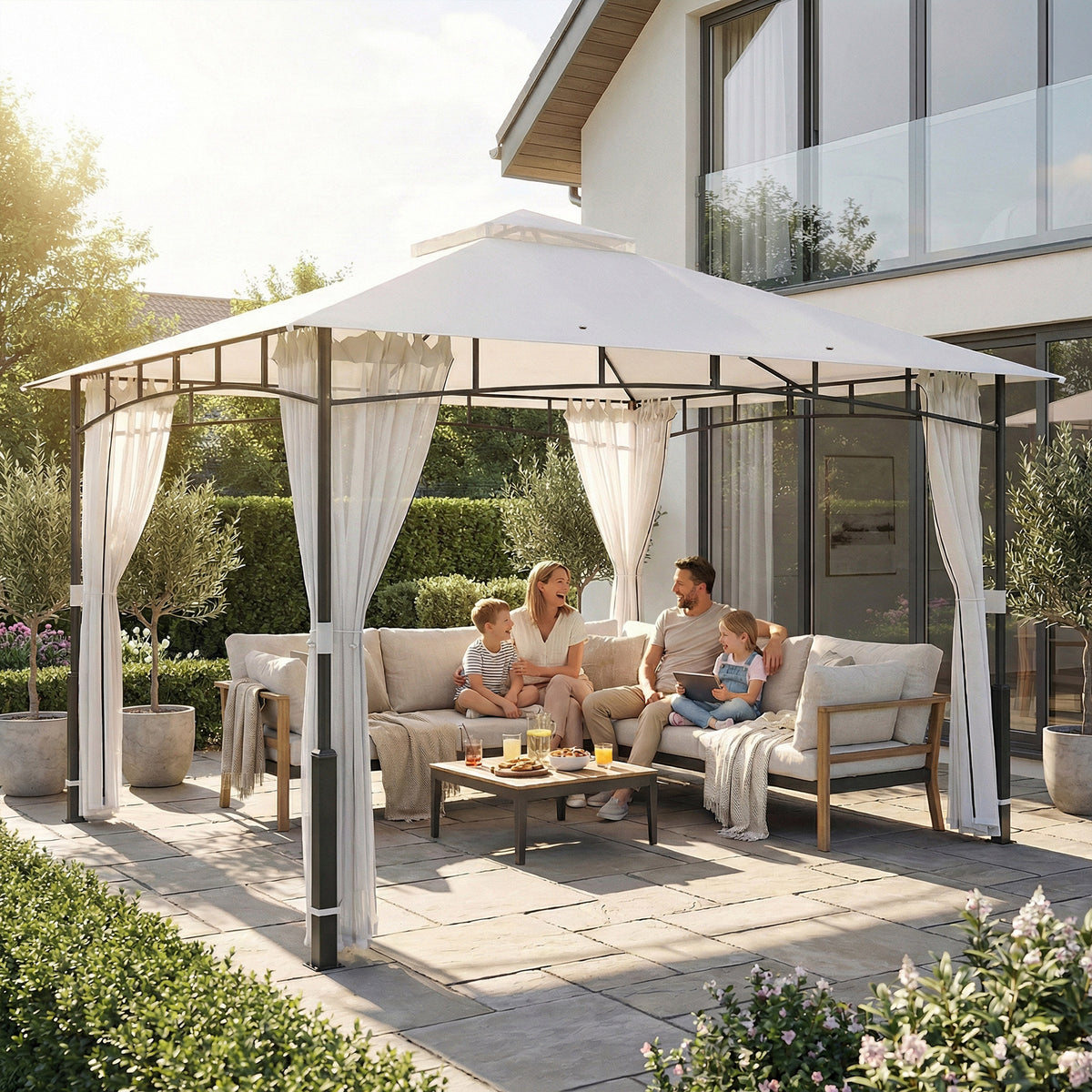 Gartenpavillon mit Doppeldach und Moskitonetz