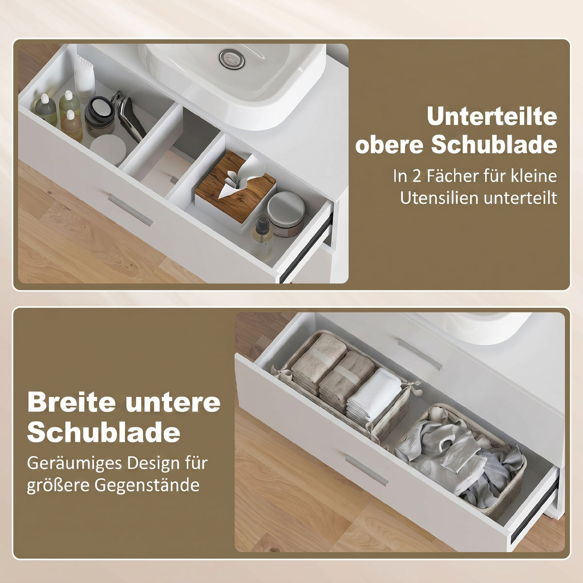 Waschbeckenunterschrank 80 cm mit zwei Schubladen