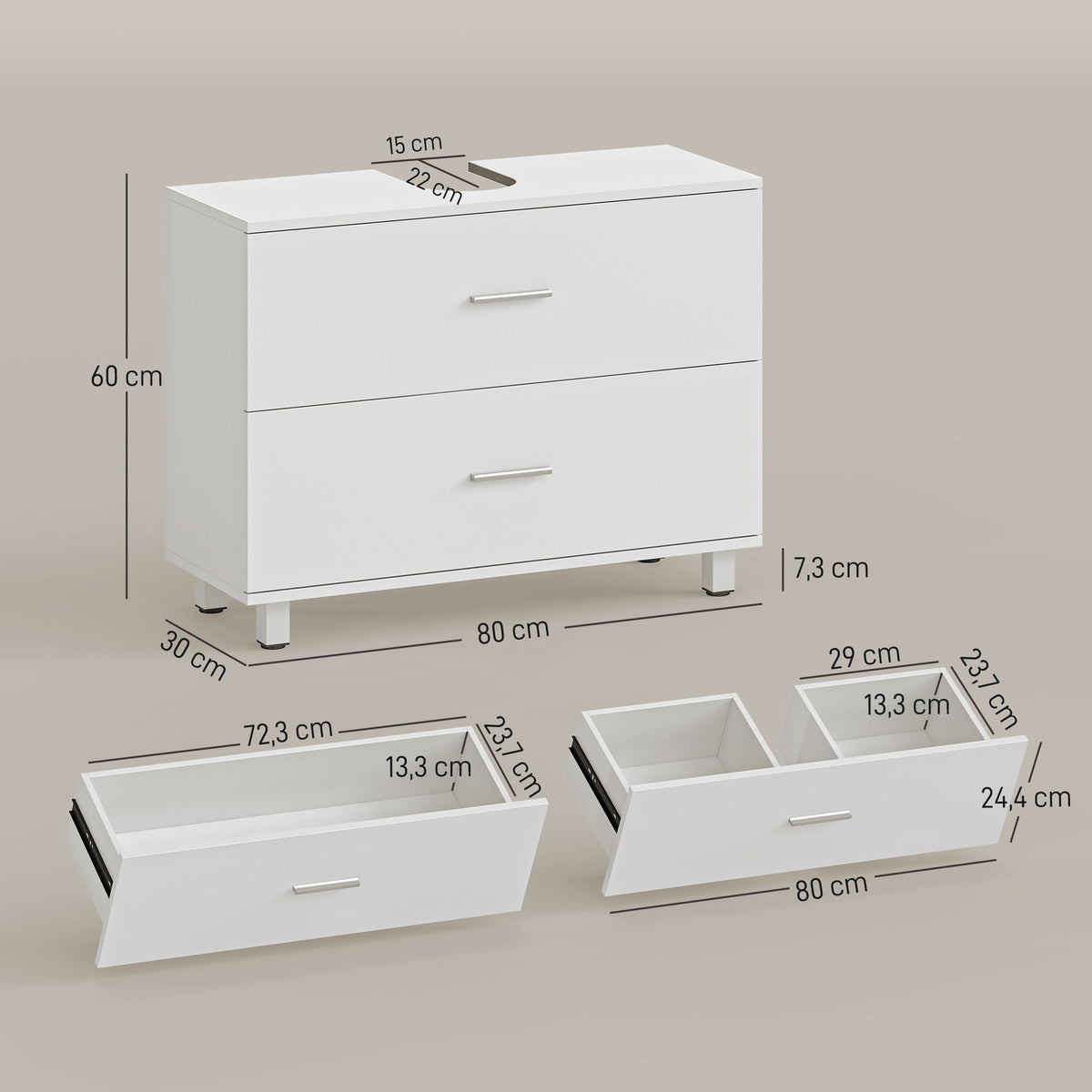 Waschbeckenunterschrank 80 cm mit zwei Schubladen