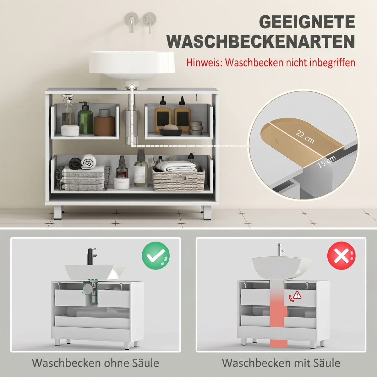 Waschbeckenunterschrank 80 cm mit zwei Schubladen