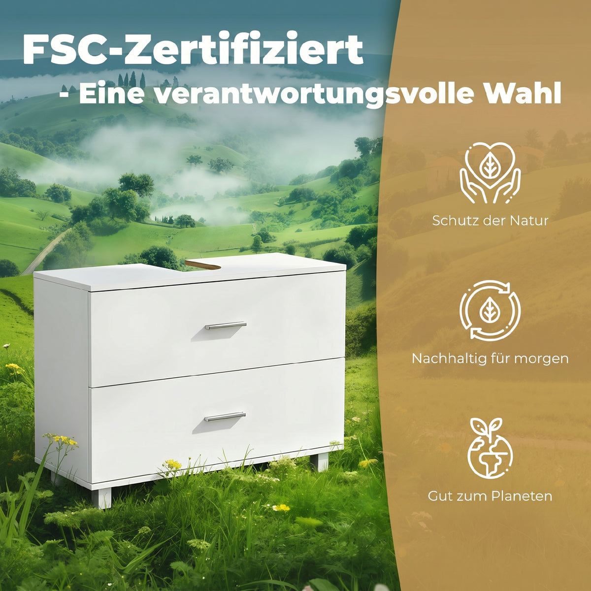 Waschbeckenunterschrank 80 cm mit zwei Schubladen